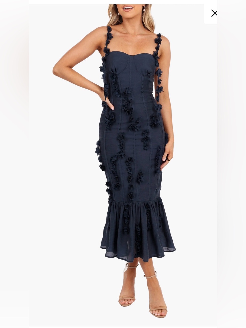 Petal & Pup Navy Floral Posedly Rosette Mermaid Midi Dress M